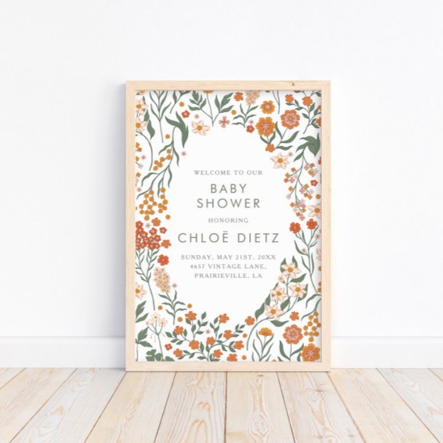 Modern Retro Groovy Floral Baby Shower Poster (Creator Uploaded)