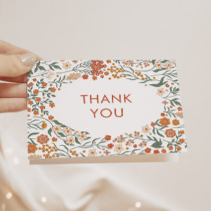 Modern Retro Groovy Floral Baby Shower Thank You Card