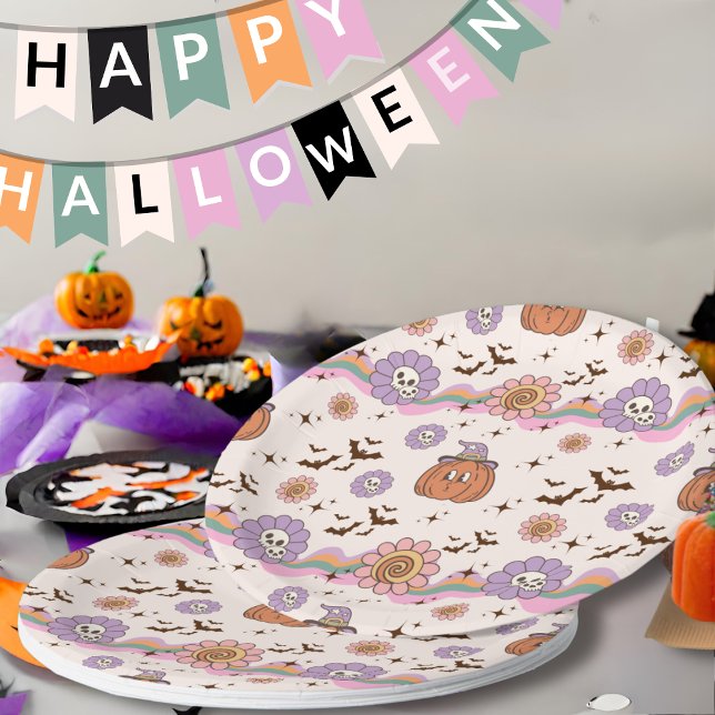 Modern Retro Groovy Fun Halloween Paper Plate (Creator Uploaded)