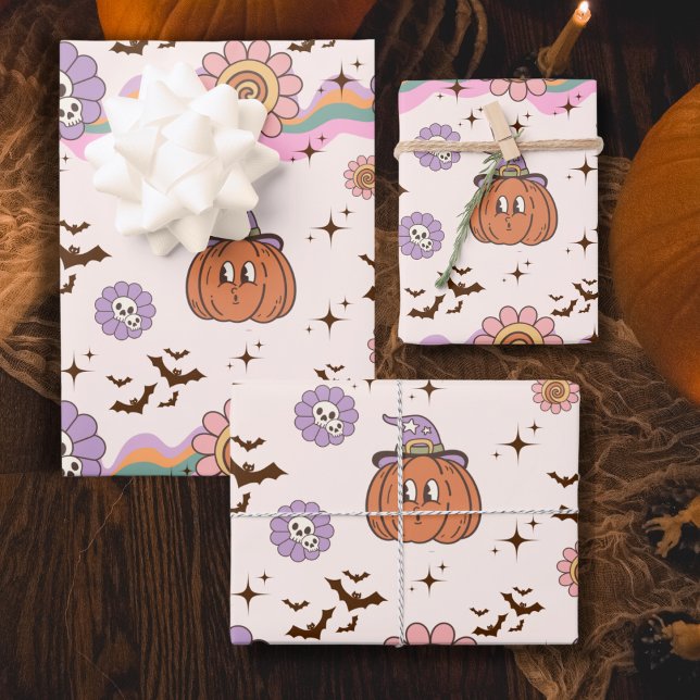 Modern Retro Groovy Fun Halloween  Wrapping Paper Sheet (Creator Uploaded)
