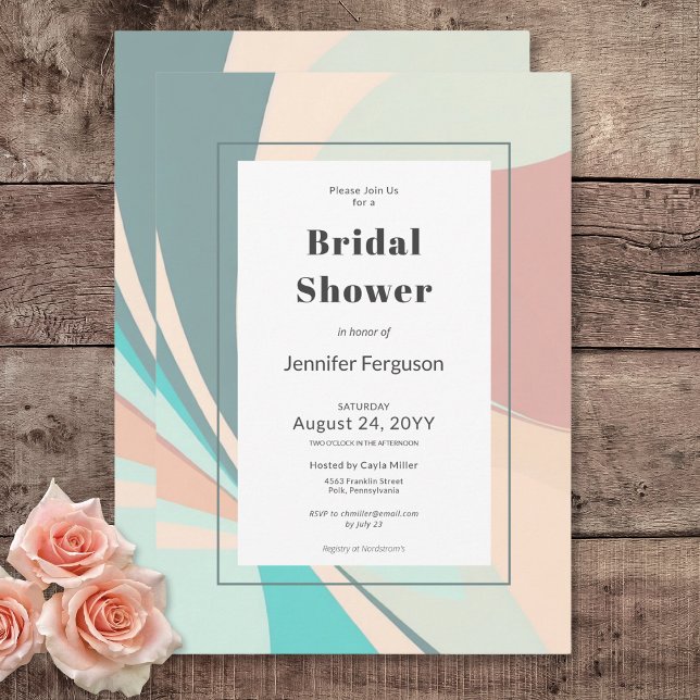 Modern Retro Groovy Peach Teal Aqua Bridal Shower Invitation (Modern Retro Groovy Peach Teal Aqua Bridal Shower Invitation)