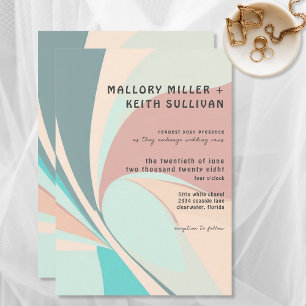 Modern Retro Groovy Peach Teal & Aqua Wedding Invitation