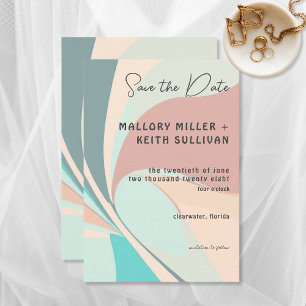 Modern Retro Groovy Peach Teal & Aqua Wedding Save The Date