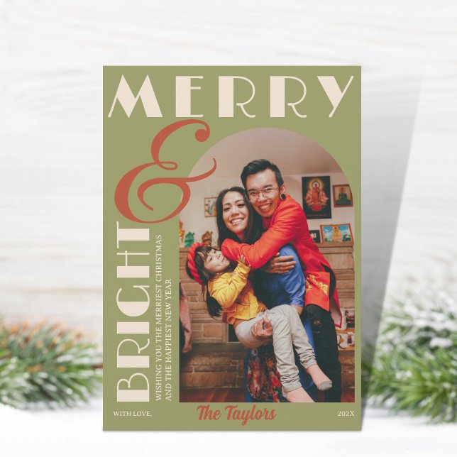 Modern Retro Grunge Photo Arch Christmas Holiday Card (Creator Uploaded)