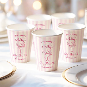 Modern Retro Hand Drawn Cocktail 30th Birthday Paper Cups