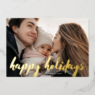 Modern Retro Happy Holidays Gold Christmas Photo Foil Holiday Card