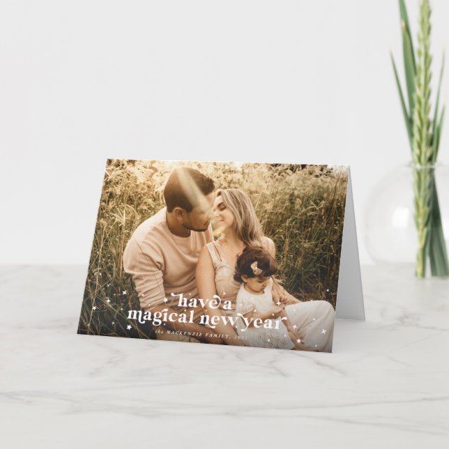 Modern Retro Have a Magical New Year Photo Card (Front)