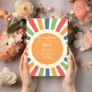 Modern Retro Here Comes the Sun Bridal Shower  Invitation