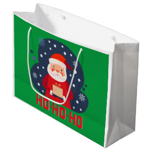 Modern retro Ho Ho Ho cute Santa Christmas green Large Gift Bag