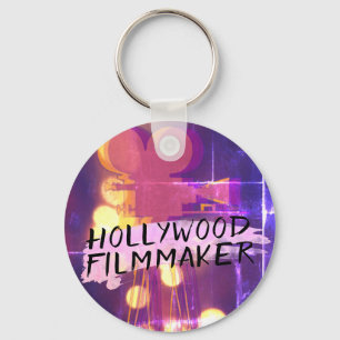 Modern Retro Hollywood Filmmaker in Pink Key Ring