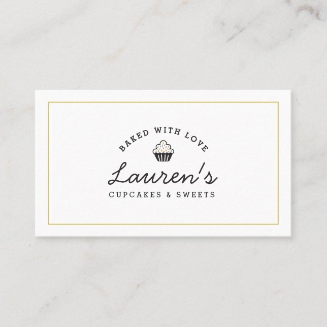 Modern Retro Home Bakery Logo Cupcakes Sweets Cafe Business Card (Front)