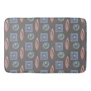 Modern Retro Inspired Pattern Blue Mint Rose Gold Bath Mat