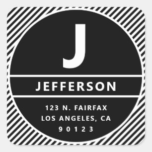 Modern Retro Inspired Return Address & Monogram Square Sticker