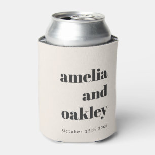 Modern Retro Ivory Wedding Names Personalised Can Cooler