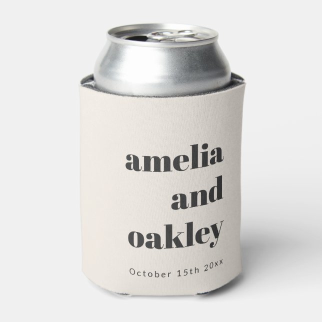 Modern Retro Ivory Wedding Names Personalised Can Cooler (Can Front)