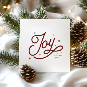Modern Retro Joy Christmas Script Typography Red Holiday Card
