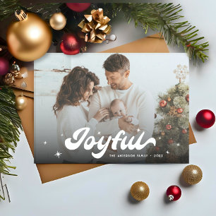 Modern Retro Joyful Snowflakes Photo Christmas Holiday Card