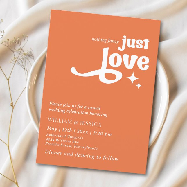 Modern Retro Just Love Orange 70s Invitation (Creator Uploaded)