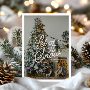 Modern Retro Let It Snow Photo Christmas Script Holiday Card