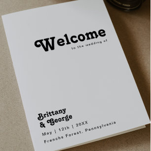 Modern Retro Lettering Folded Wedding Program Programme