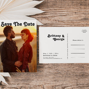 Modern Retro Lettering Full Photo Save The Date In Invitation Postcard