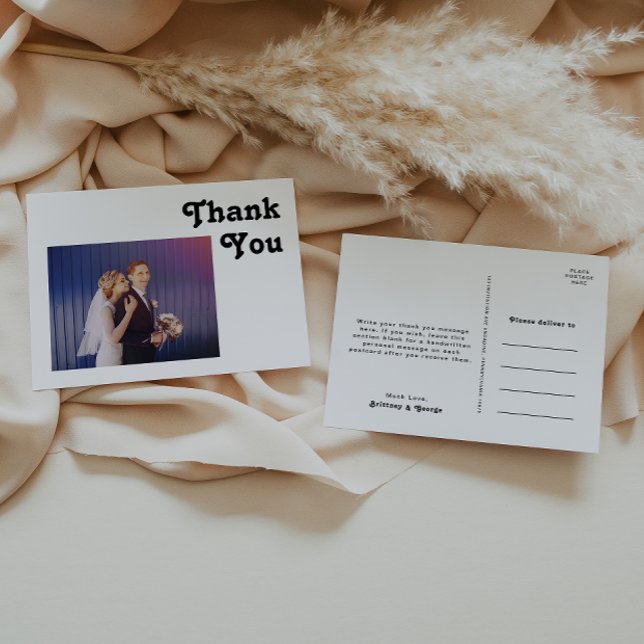 Modern Retro Lettering Photo Wedding Thank You Pos Postcard (Creator Uploaded)