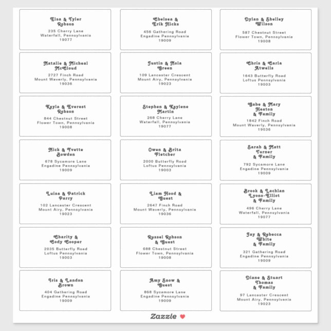 Modern Retro Lettering Wedding Guest Address (Sheet)