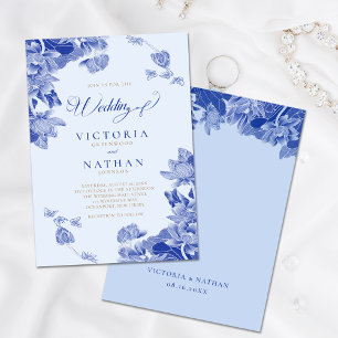Modern Retro Light Blue Chinoiserie Wedding Invitation
