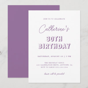Modern Retro Lilac 30th Birthday Party Invitation