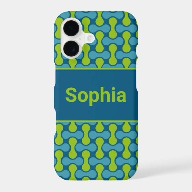 Modern Retro Link Pattern in Blue and Green (Back)