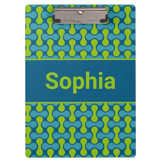 Modern Retro Link Pattern in Blue and Green Clipboard (Front)