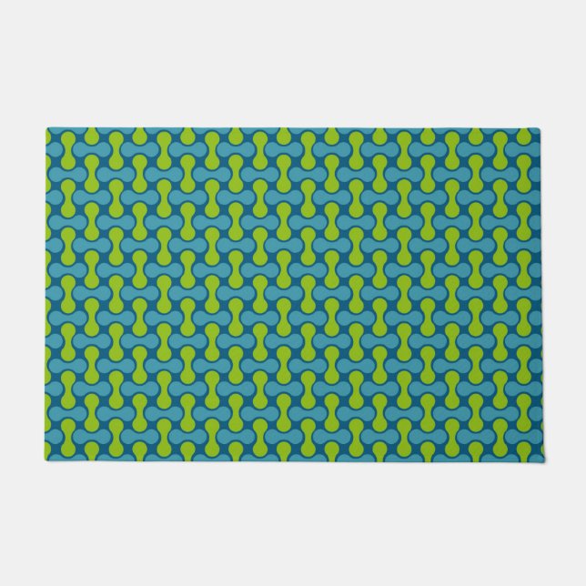Modern Retro Link Pattern in Blue and Green  Doormat (Front)