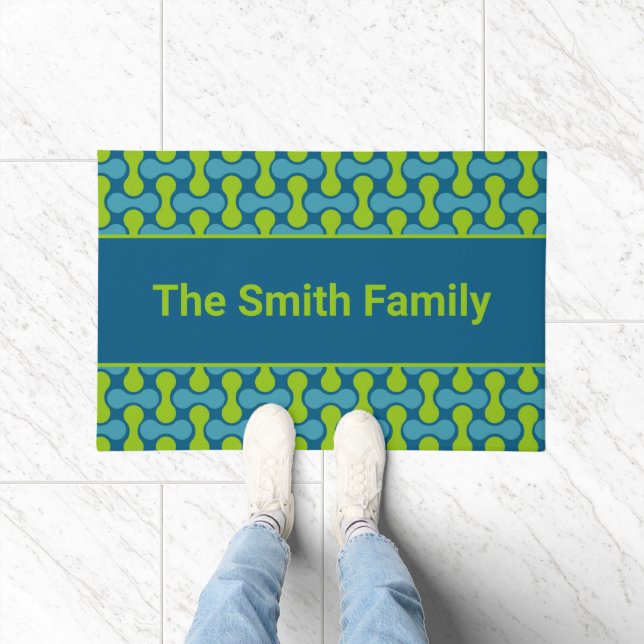 Modern Retro Link Pattern in Blue and Green Doormat (Indoor)