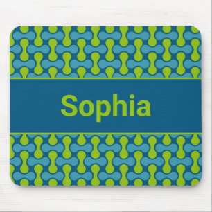 Modern Retro Link Pattern in Blue and Green Mouse Mat