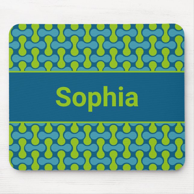 Modern Retro Link Pattern in Blue and Green Mouse Mat (Front)