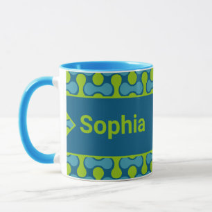 Modern Retro Link Pattern in Blue and Green Mug