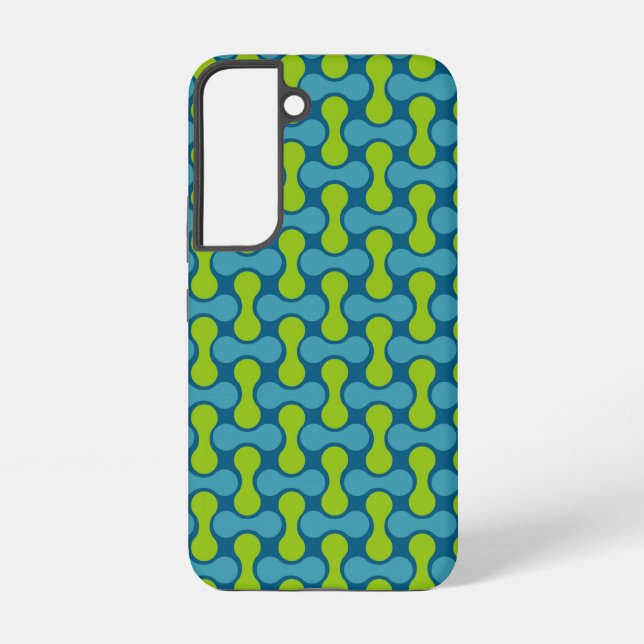 Modern Retro Link Pattern in Blue and Green Samsung Galaxy S22 Case (Back)