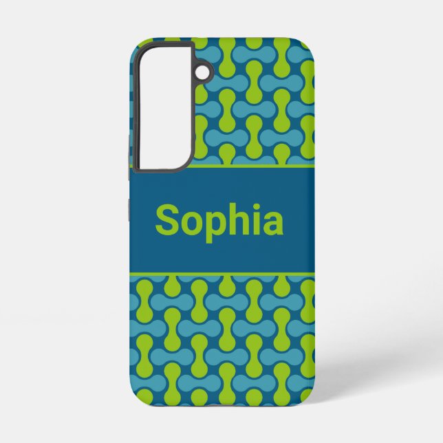 Modern Retro Link Pattern in Blue and Green Samsung Galaxy S22 Case (Back)