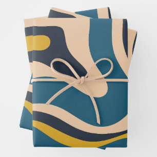 Modern Retro Liquid Swirl Abstract Pattern Blue Wrapping Paper Sheet
