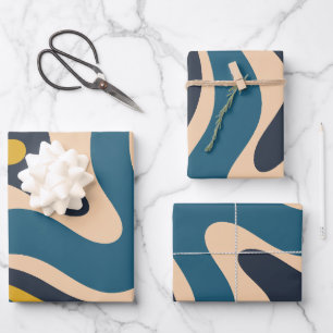 Modern Retro Liquid Swirl Abstract Pattern Blue Wrapping Paper Sheet