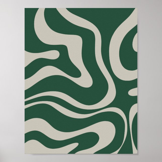Modern Retro Liquid Swirl Abstract Pattern Green Poster (Front)
