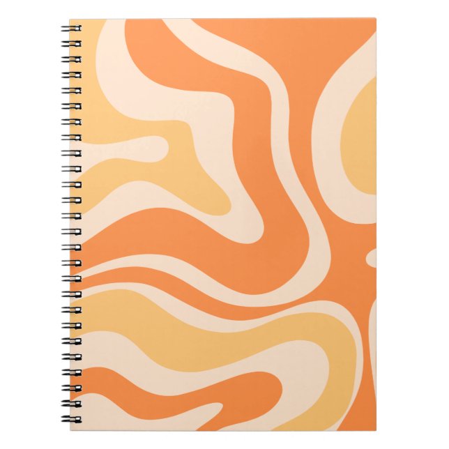 Modern Retro Liquid Swirl Abstract Pattern Orange  Notebook (Front)