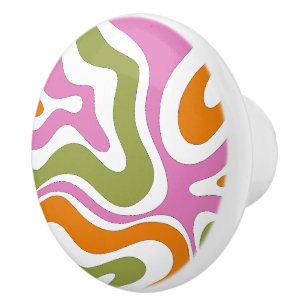 Modern Retro Liquid Swirl Funky Abstract Pattern Ceramic Knob
