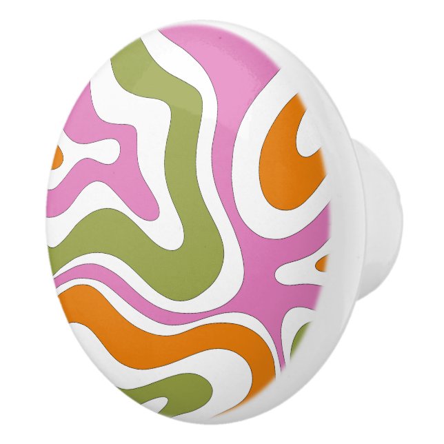 Modern Retro Liquid Swirl Funky Abstract Pattern  Ceramic Knob (Right)