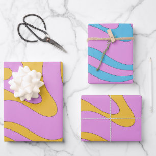 Modern Retro Liquid Swirl Funky Abstract Pattern Wrapping Paper Sheet