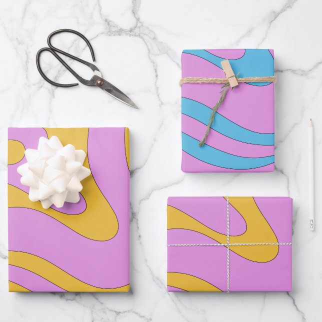 Modern Retro Liquid Swirl Funky Abstract Pattern Wrapping Paper Sheet (Front)