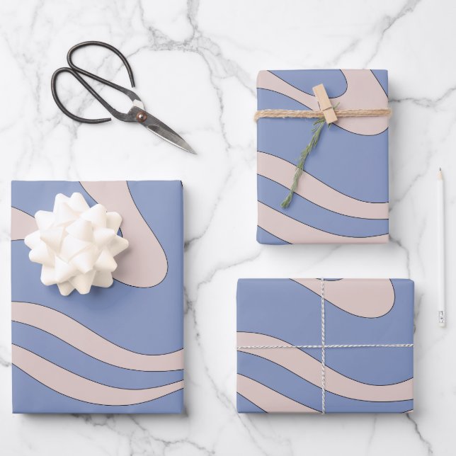 Modern Retro Liquid Swirl Funky Abstract Pattern Wrapping Paper Sheet (Front)