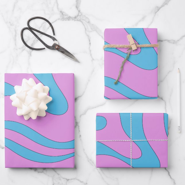 Modern Retro Liquid Swirl Funky Abstract Pattern Wrapping Paper Sheet (Front)