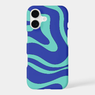 Modern Retro Liquid Swirl Funky Blue Abstract