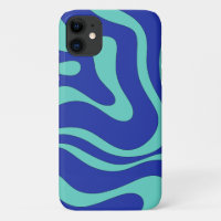 Modern Retro Liquid Swirl Funky Blue Abstract